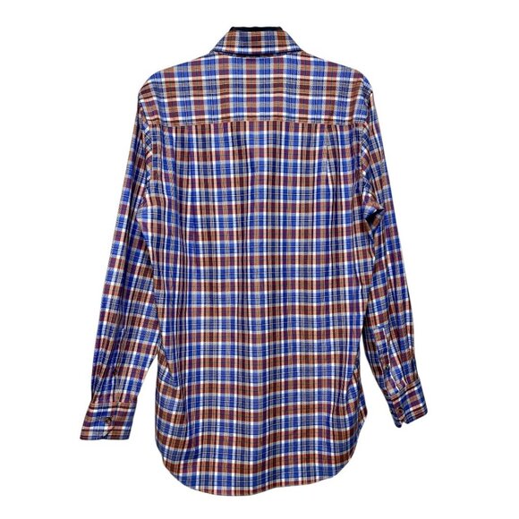 David Donahue Mens Blue/Orange Plaid 100% Cotton Long-Sleeve Button-Down Size M - Picture 2 of 11